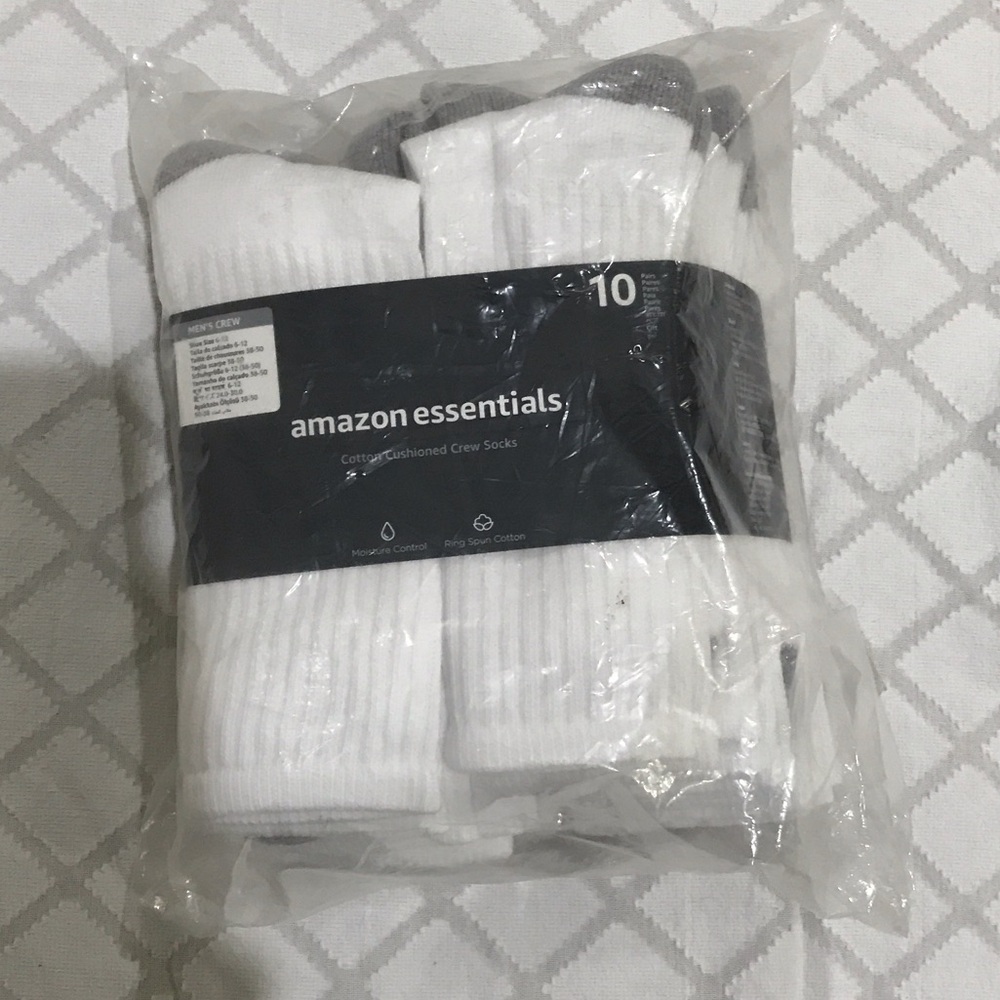 Amazon Essentials White and Gray Crew Socks